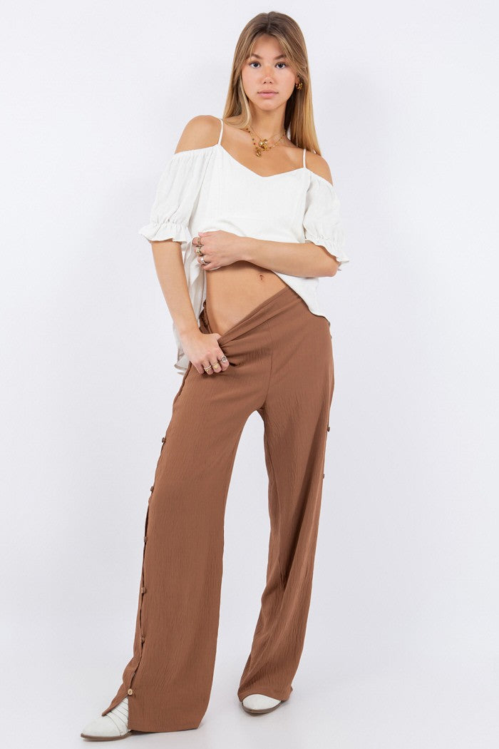 Side Button Down Flow Pants