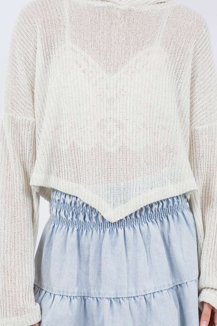 Coverup Pullover with Hoodie Top Ivory