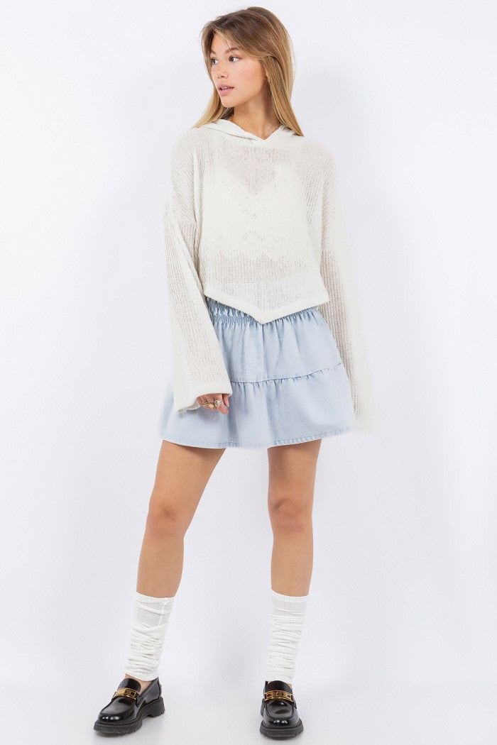 Coverup Pullover with Hoodie Top Ivory