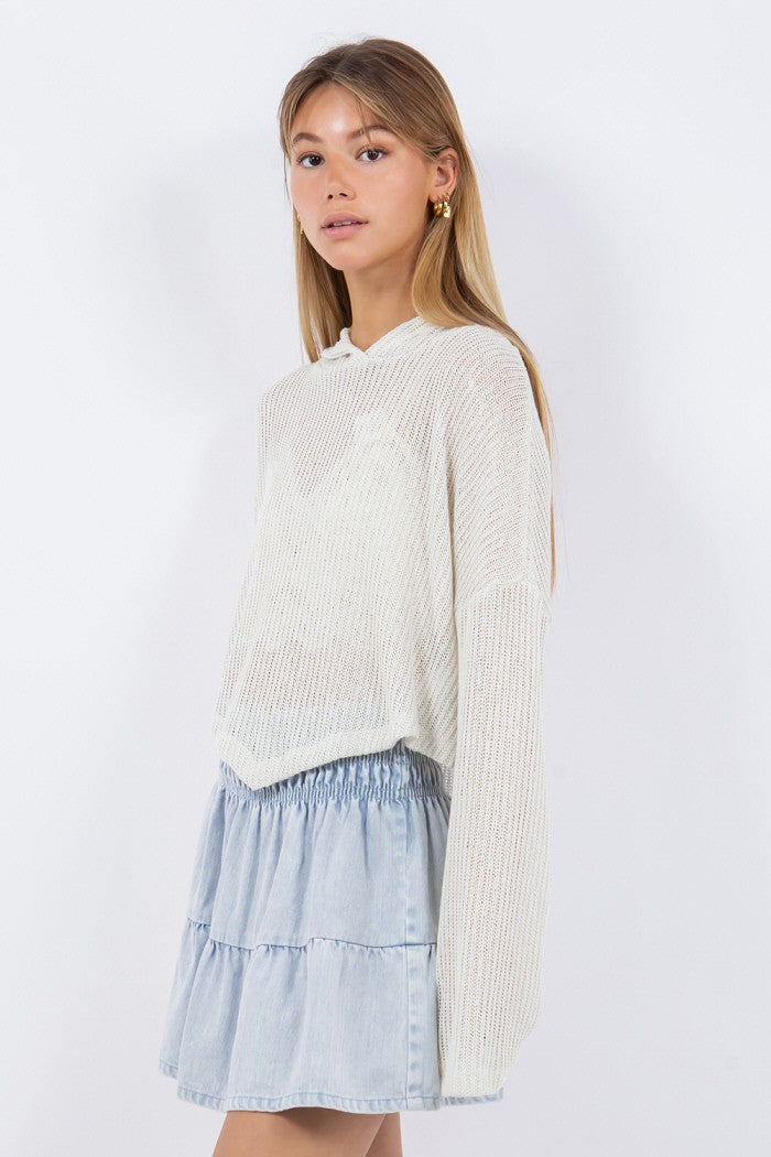 Coverup Pullover with Hoodie Top Ivory