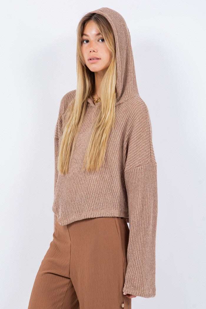 Coverup Pullover with Hoodie Top Mocha
