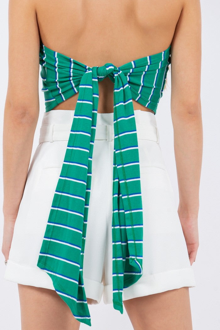 Tie Back Stripe Top Kelly Green