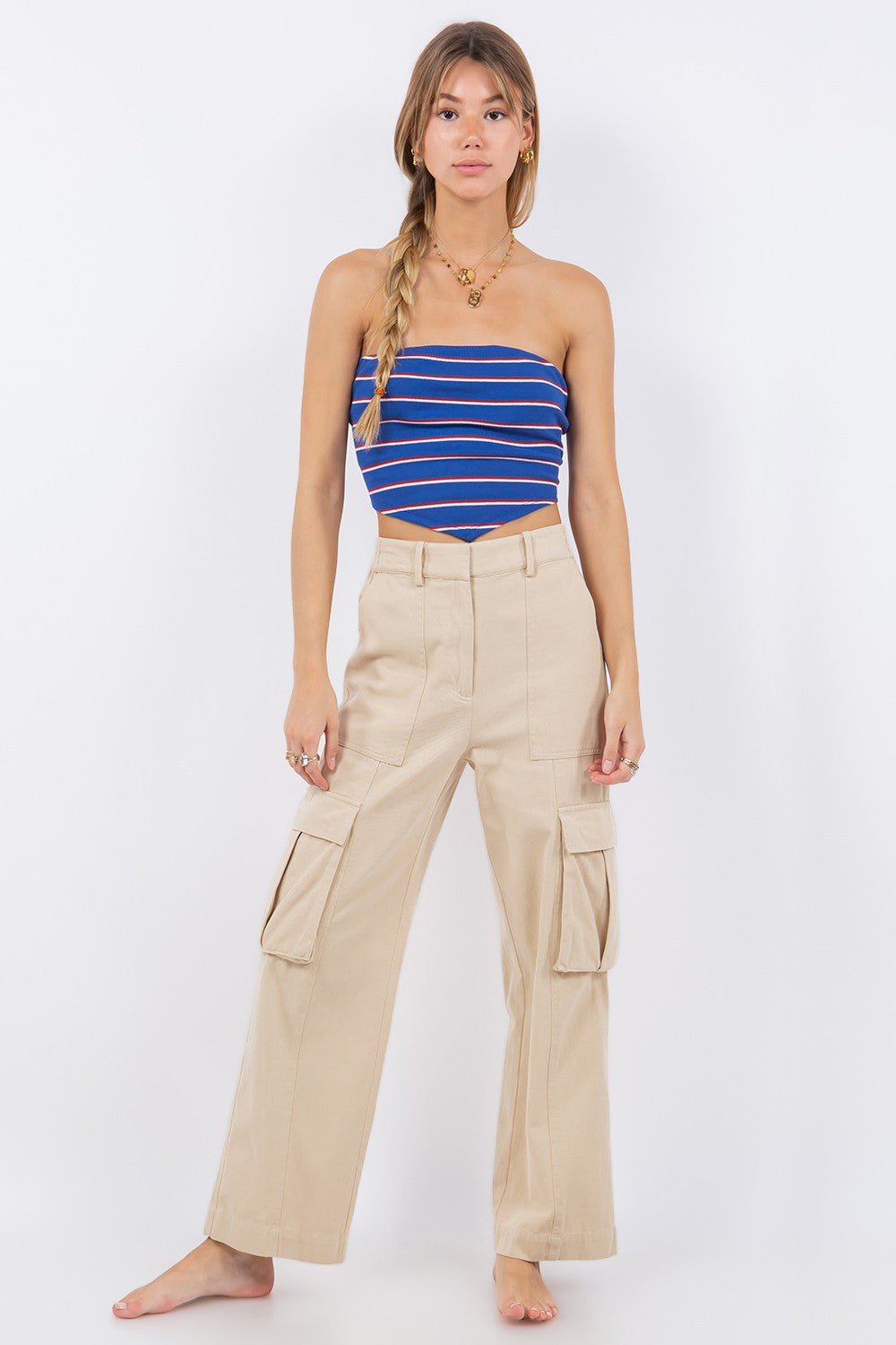Tie Back Stripe Top Royal Blue