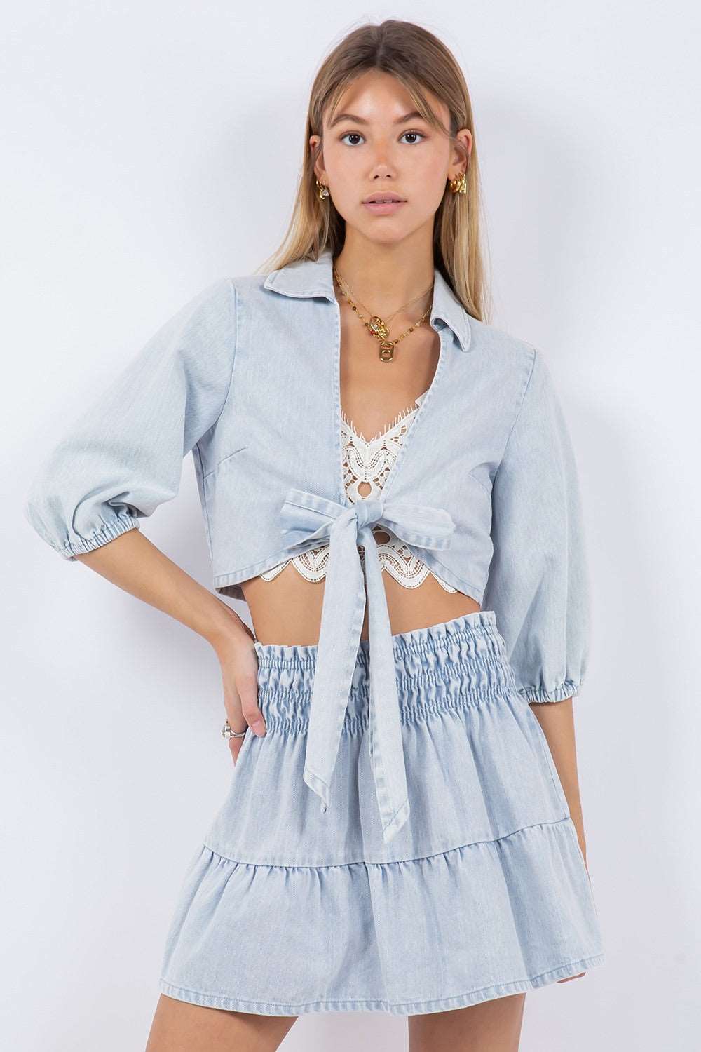 Denim Tiered Skirt