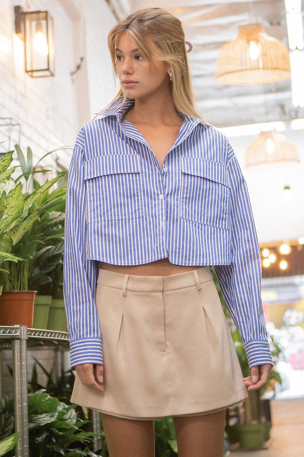 Strip Button Down Shirt Blue/White