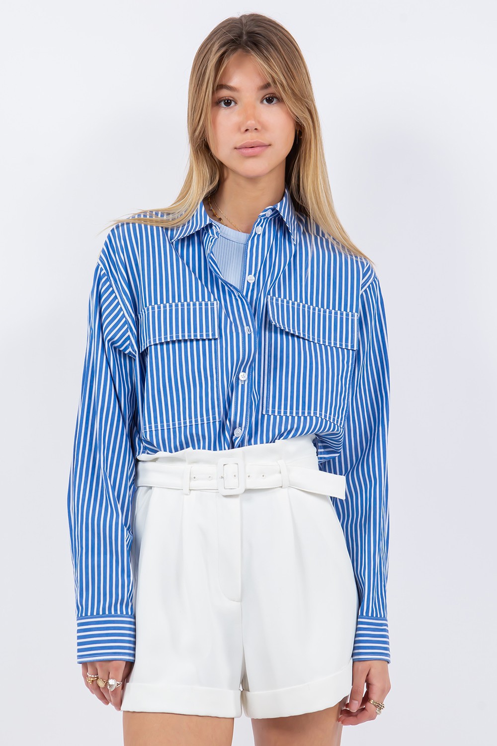 Strip Button Down Shirt Blue/White