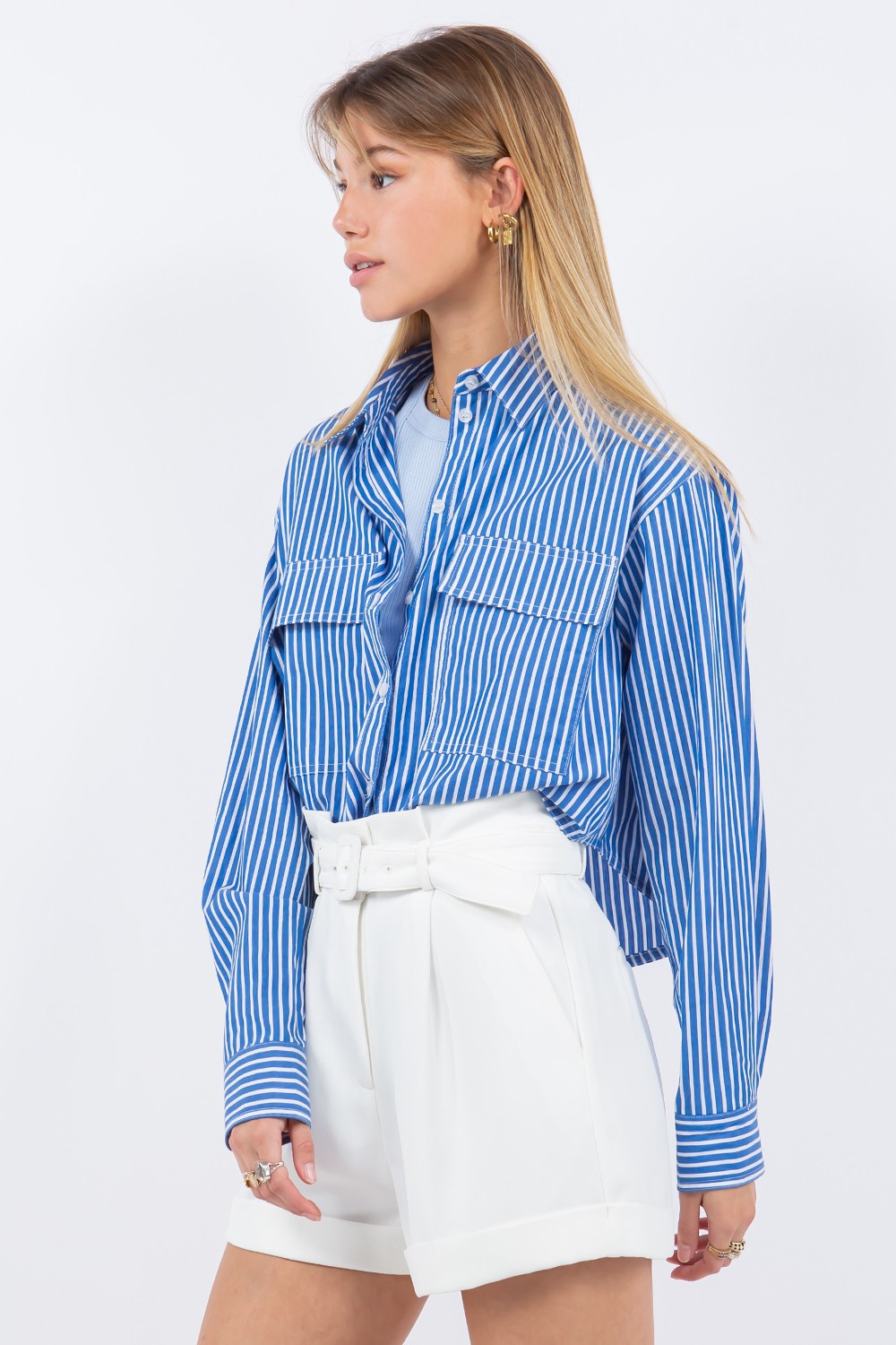 Strip Button Down Shirt Blue/White