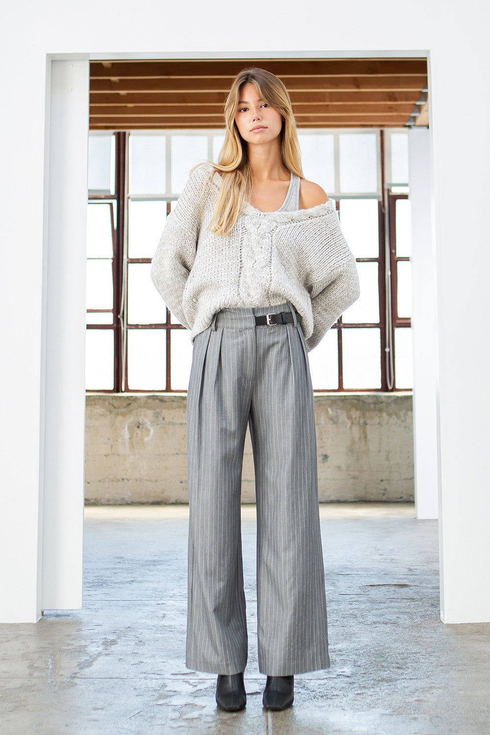 PINSTRIPE STRAIGHT LEG PANTS