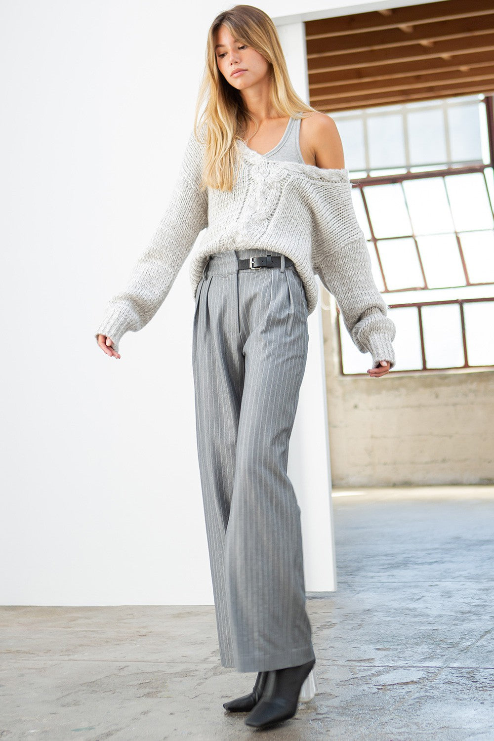 PINSTRIPE STRAIGHT LEG PANTS