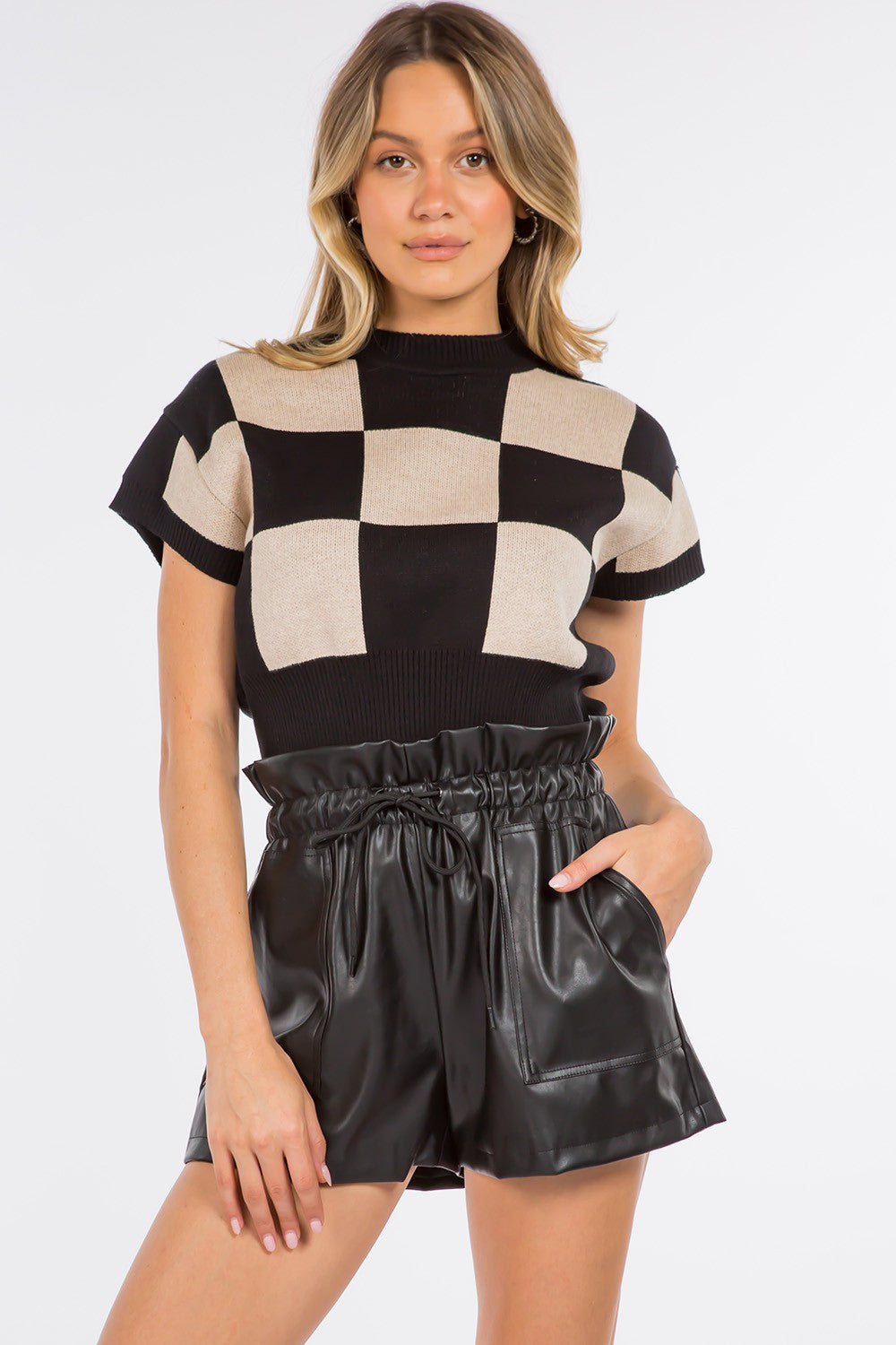 Pocket Detail Leather Shorts Black