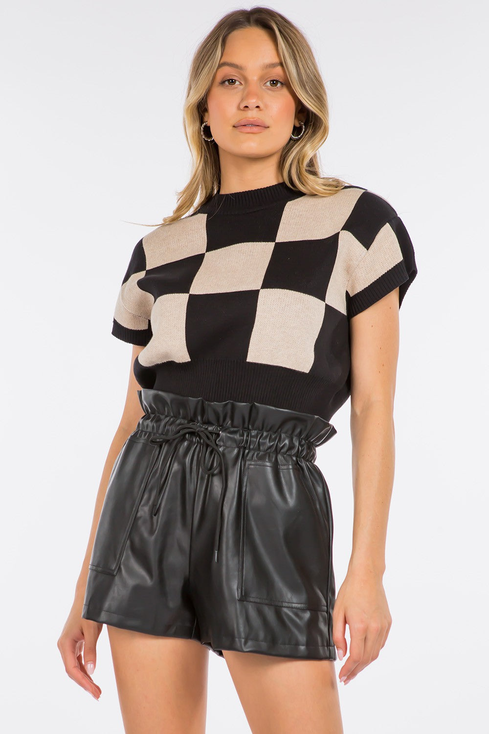 Pocket Detail Leather Shorts Black