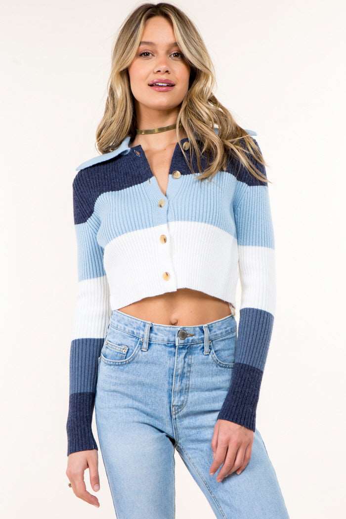 Color Block Button Down Knitted Cardigan
