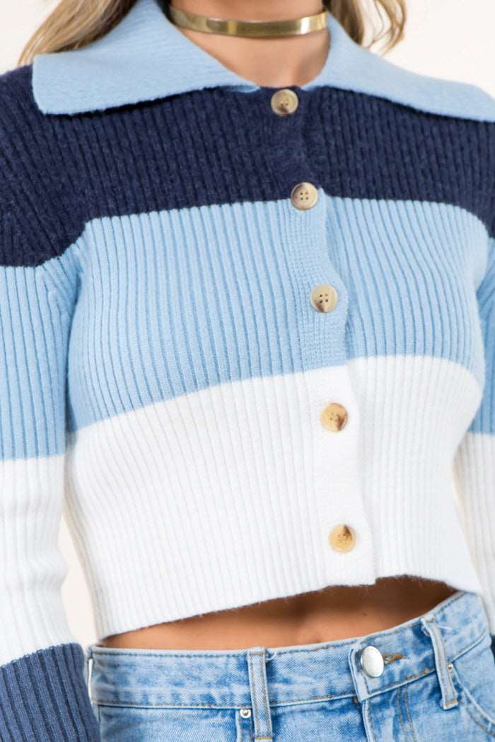 Color Block Button Down Knitted Cardigan