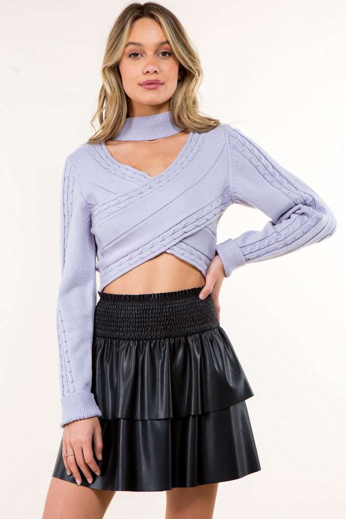 Cross Front Turtle Neck Sweater