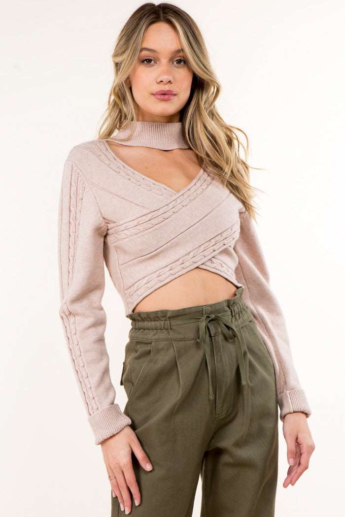 Cross Front Turtle Neck Sweater