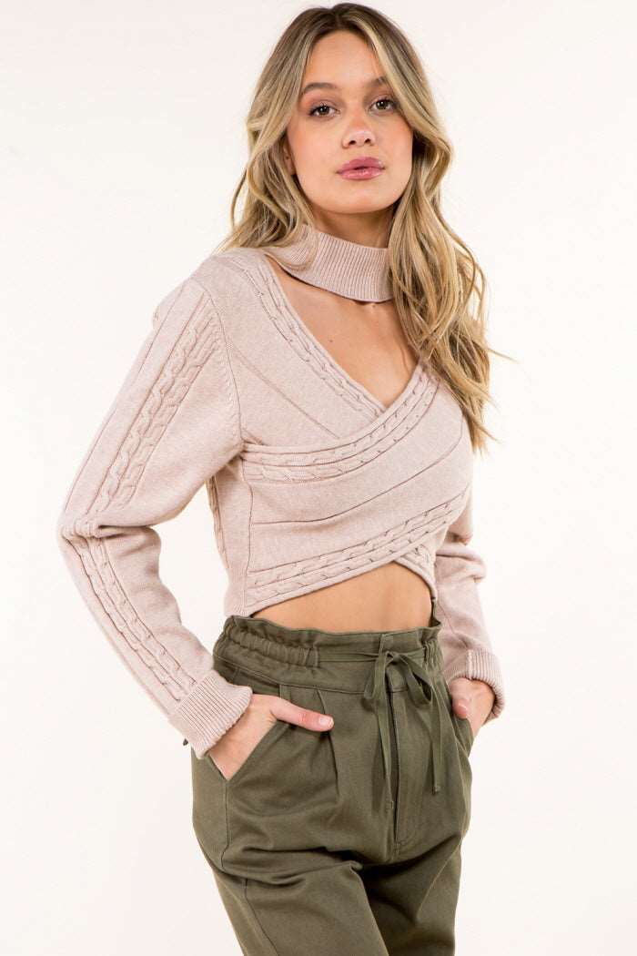 Cross Front Turtle Neck Sweater