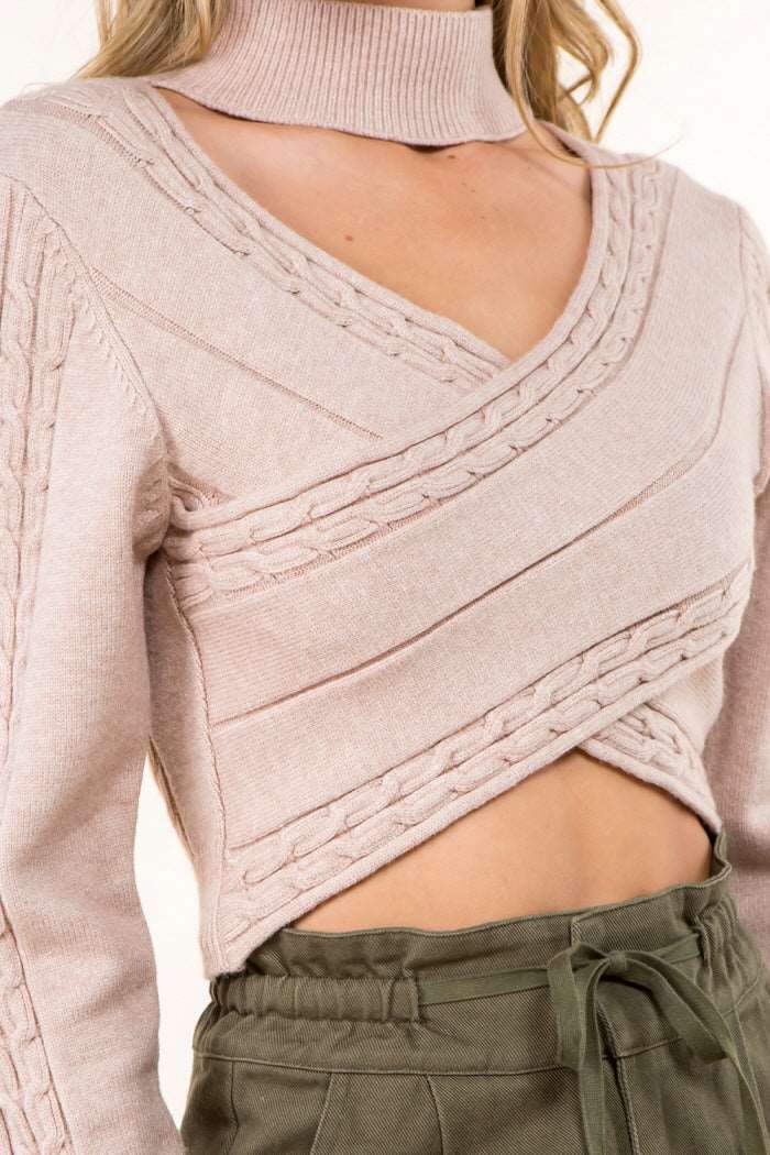 Cross Front Turtle Neck Sweater