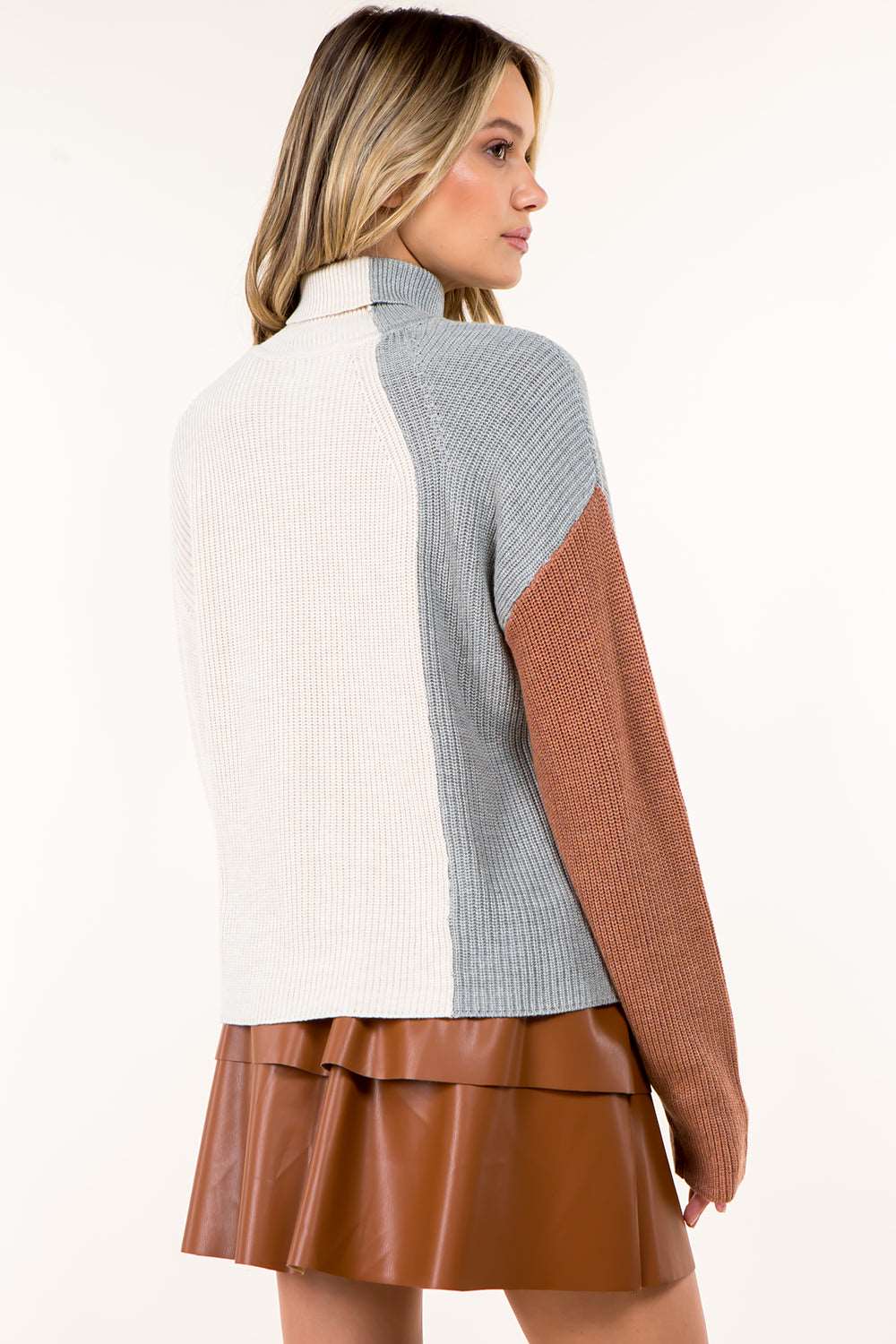 Color Block Turtle Neck Sweater