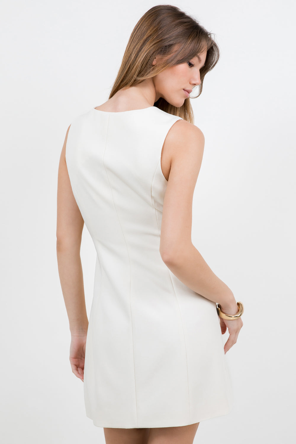 SIDE CUT OUT STRUCTURED WOVEN DRESS - EGGSHELL