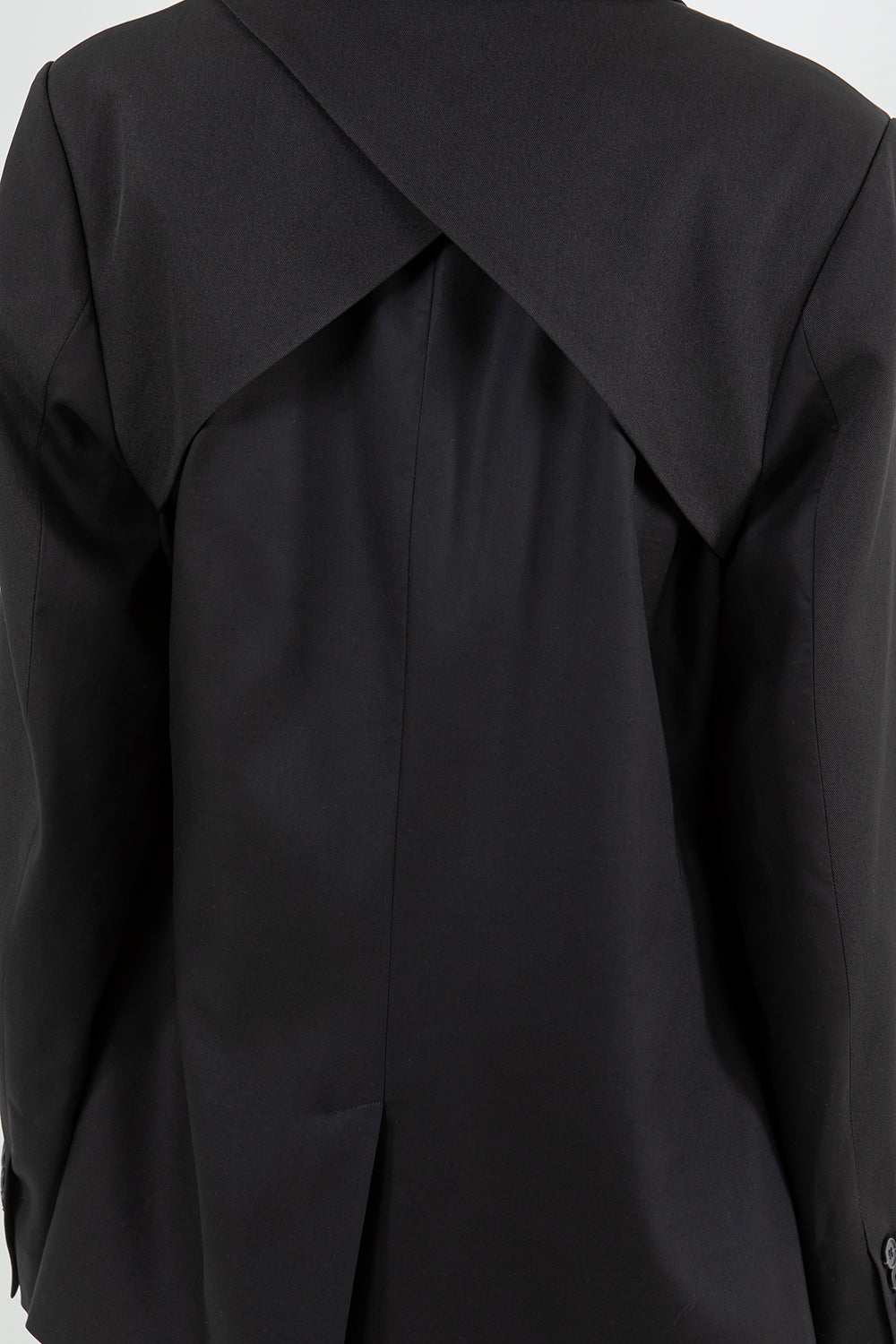 FABRIC MIXED WAIST SIDE TIE BLAZER - BLACK
