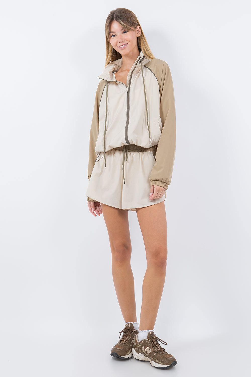 ZIP UP COLOR BLOCK WINDBREAKER KHAKI