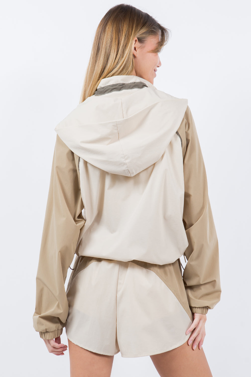 ZIP UP COLOR BLOCK WINDBREAKER KHAKI