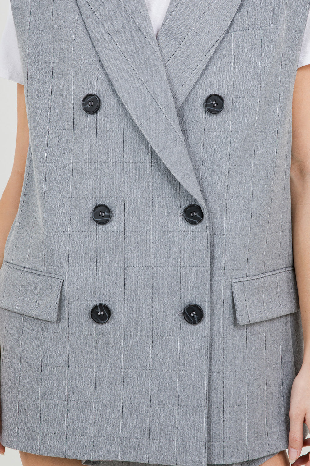SHOULDER PADDED STRUCTURED WOVEN JACKET VEST - HEATHER GREY