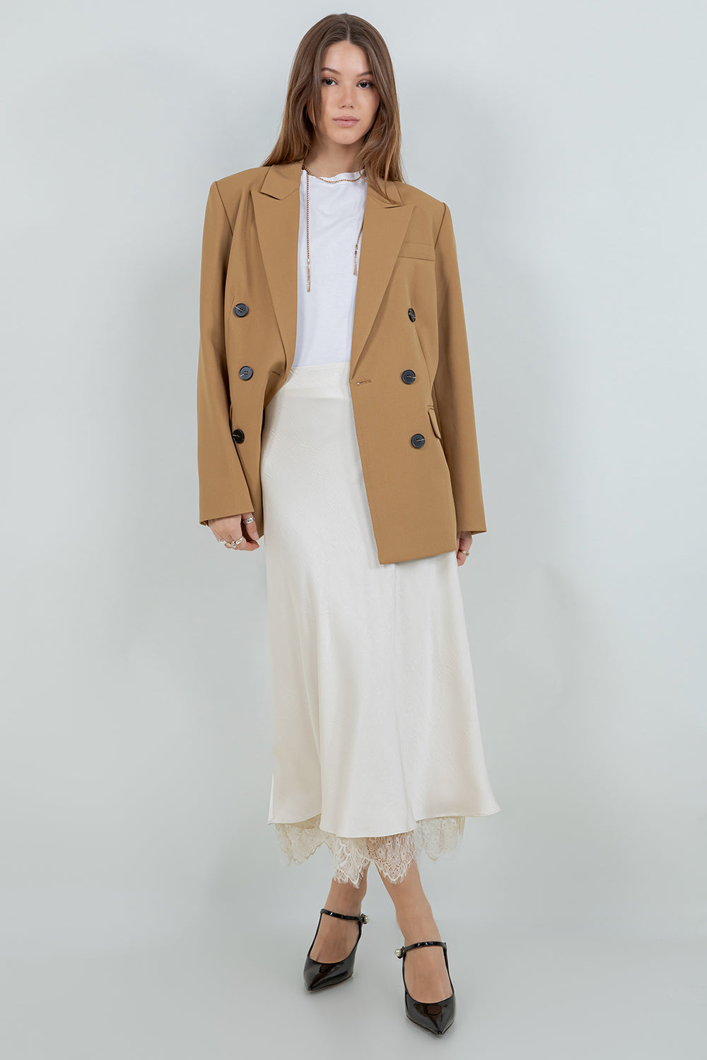 SOFT WOVEN SLIGHT OVERSIZED DOUBLE BREASTED BLAZER