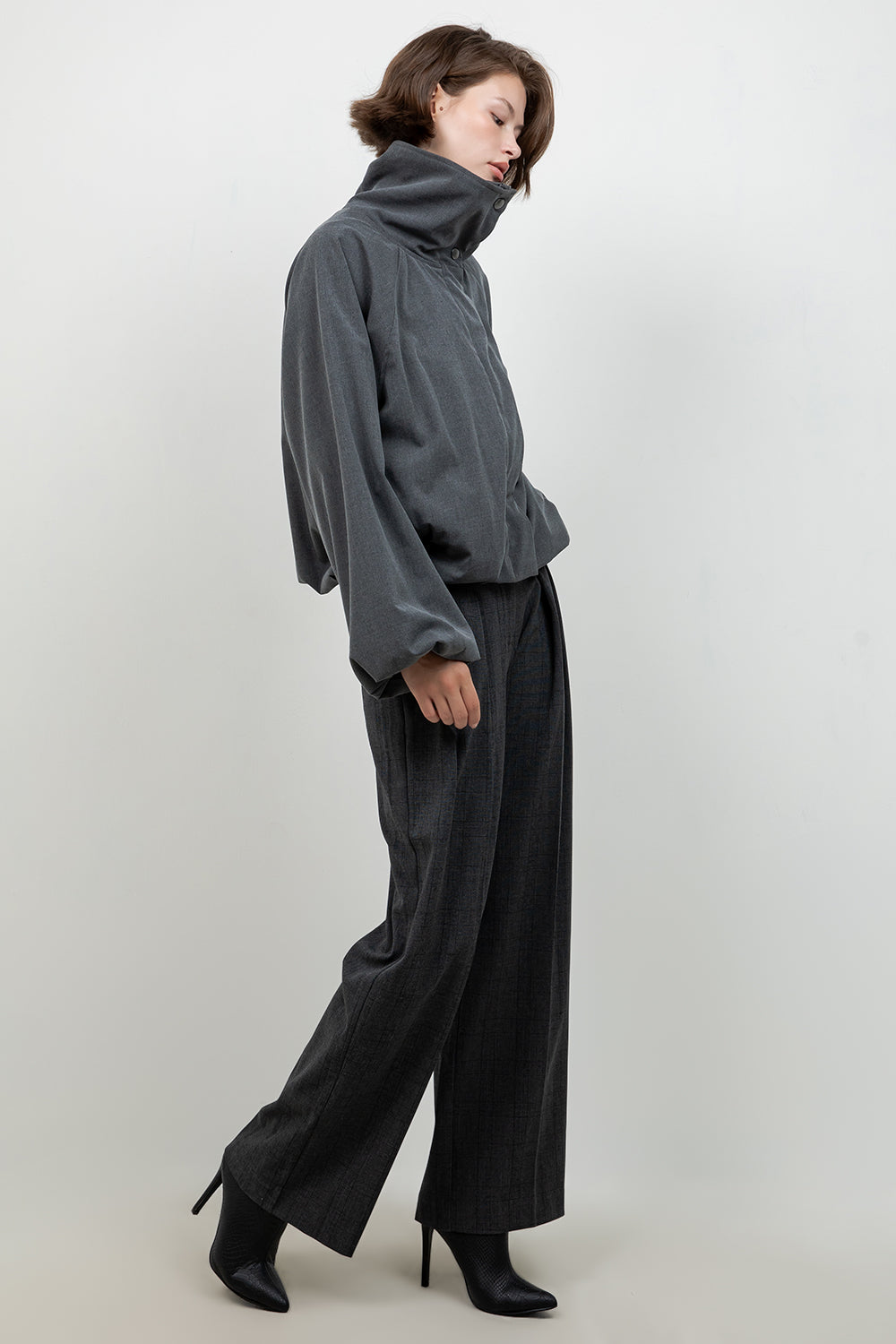 SOFT WOVEN FUNNEL NECK BOMBER JACKET