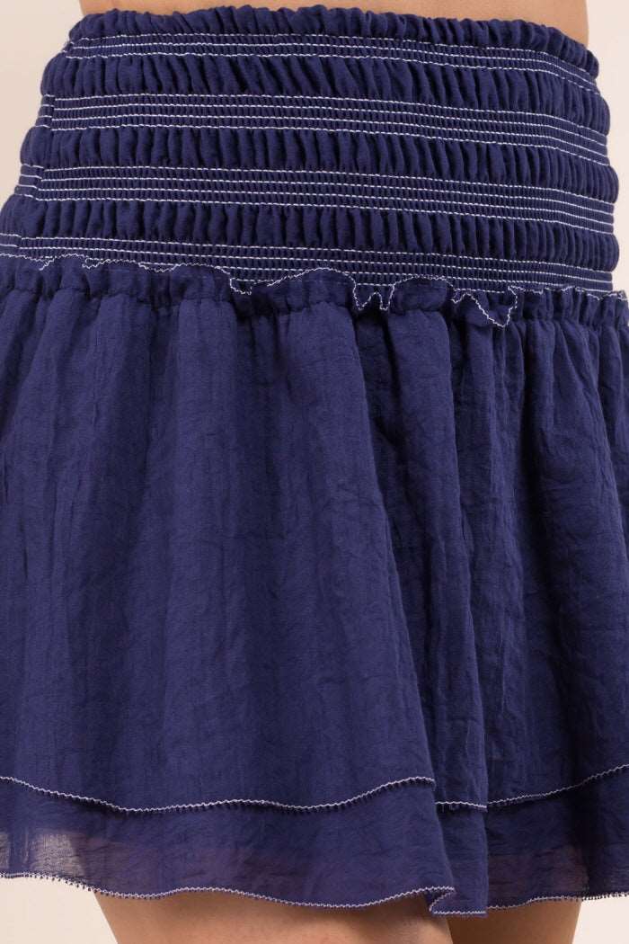 Contrast Stitching Linen Skirt