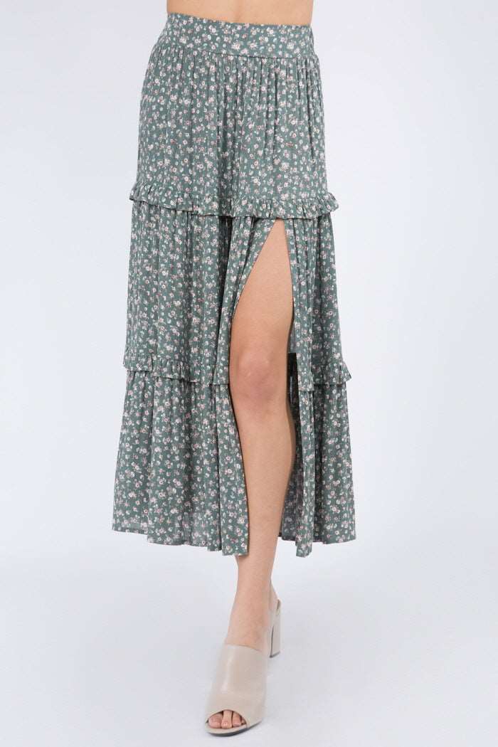 Ditsy Floral Ruffle Layered Maxi Skirt