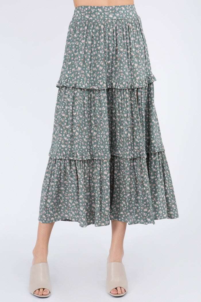 Ditsy Floral Ruffle Layered Maxi Skirt
