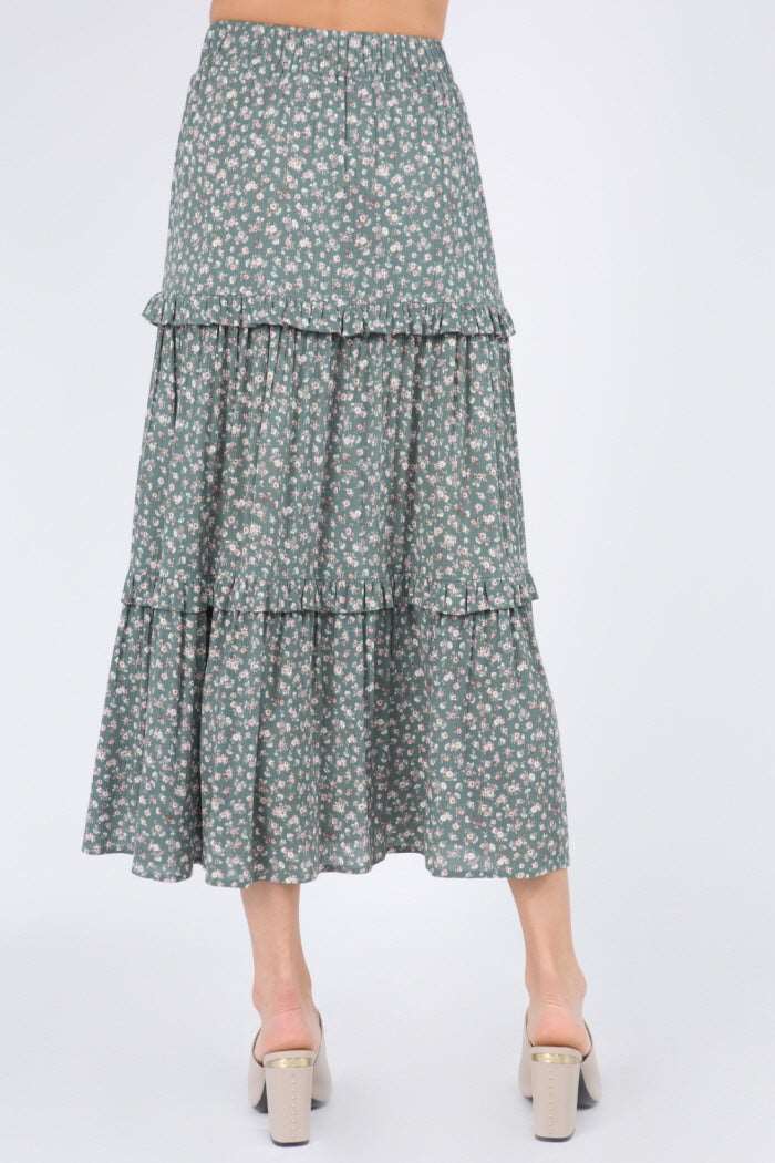Ditsy Floral Ruffle Layered Maxi Skirt