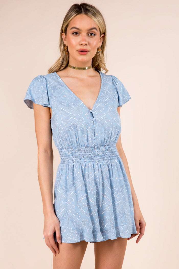 Bandana Print Smock Waist Romper