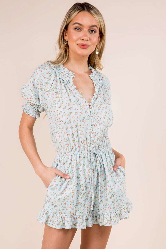 Floral Print Smock Neck Romper