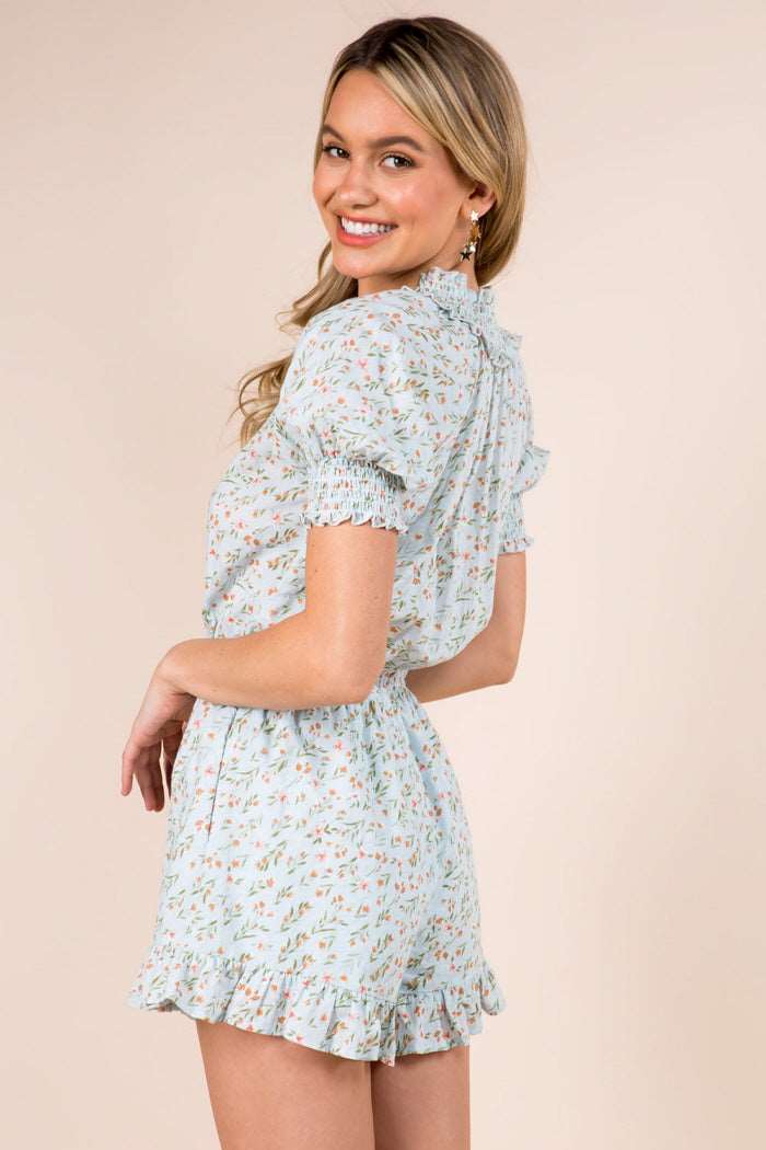 Floral Print Smock Neck Romper