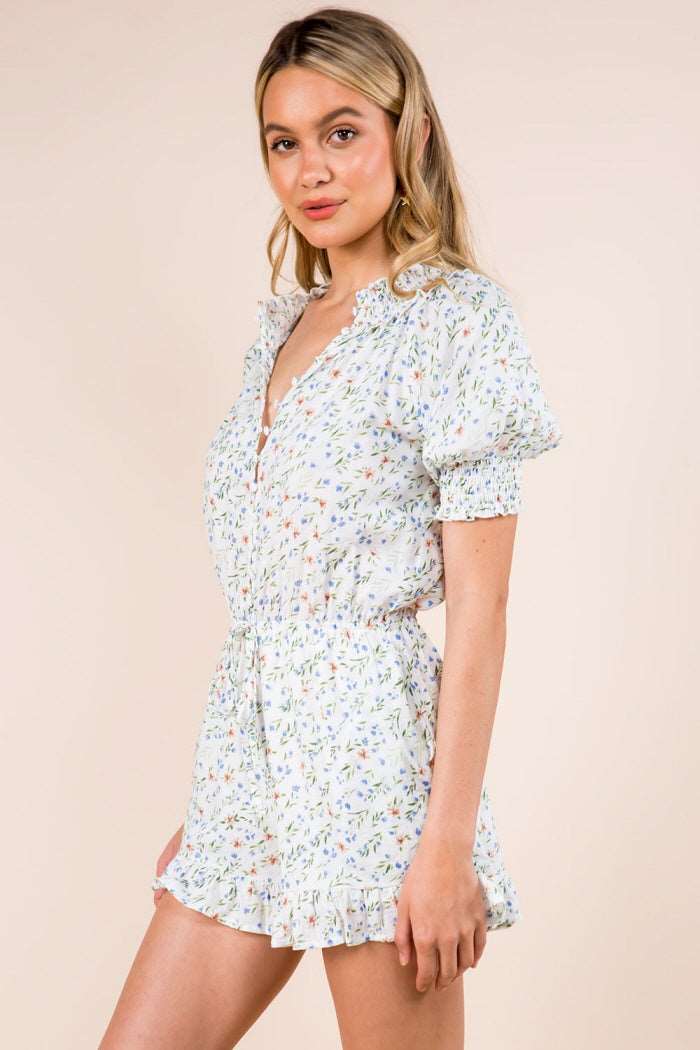 Floral Print Smock Neck Romper