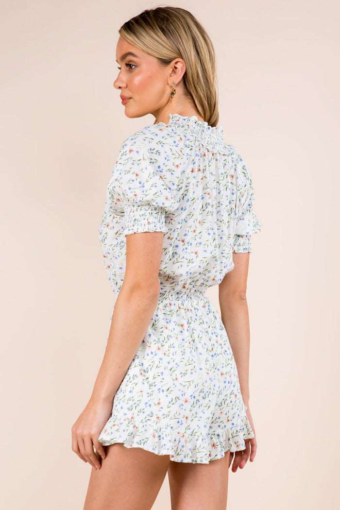 Floral Print Smock Neck Romper