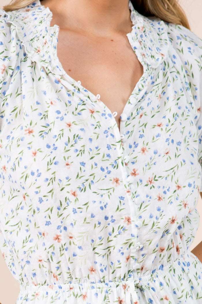 Floral Print Smock Neck Romper