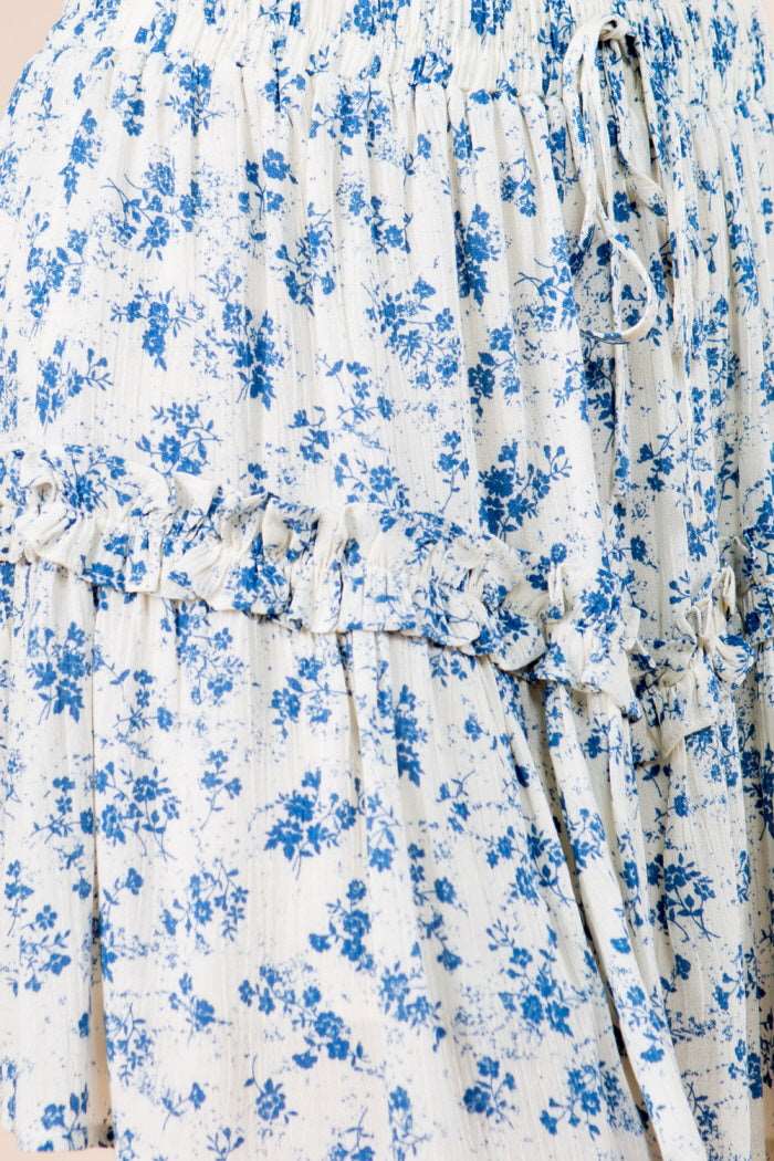 Floral Asymmetrical Ruffle Skirt