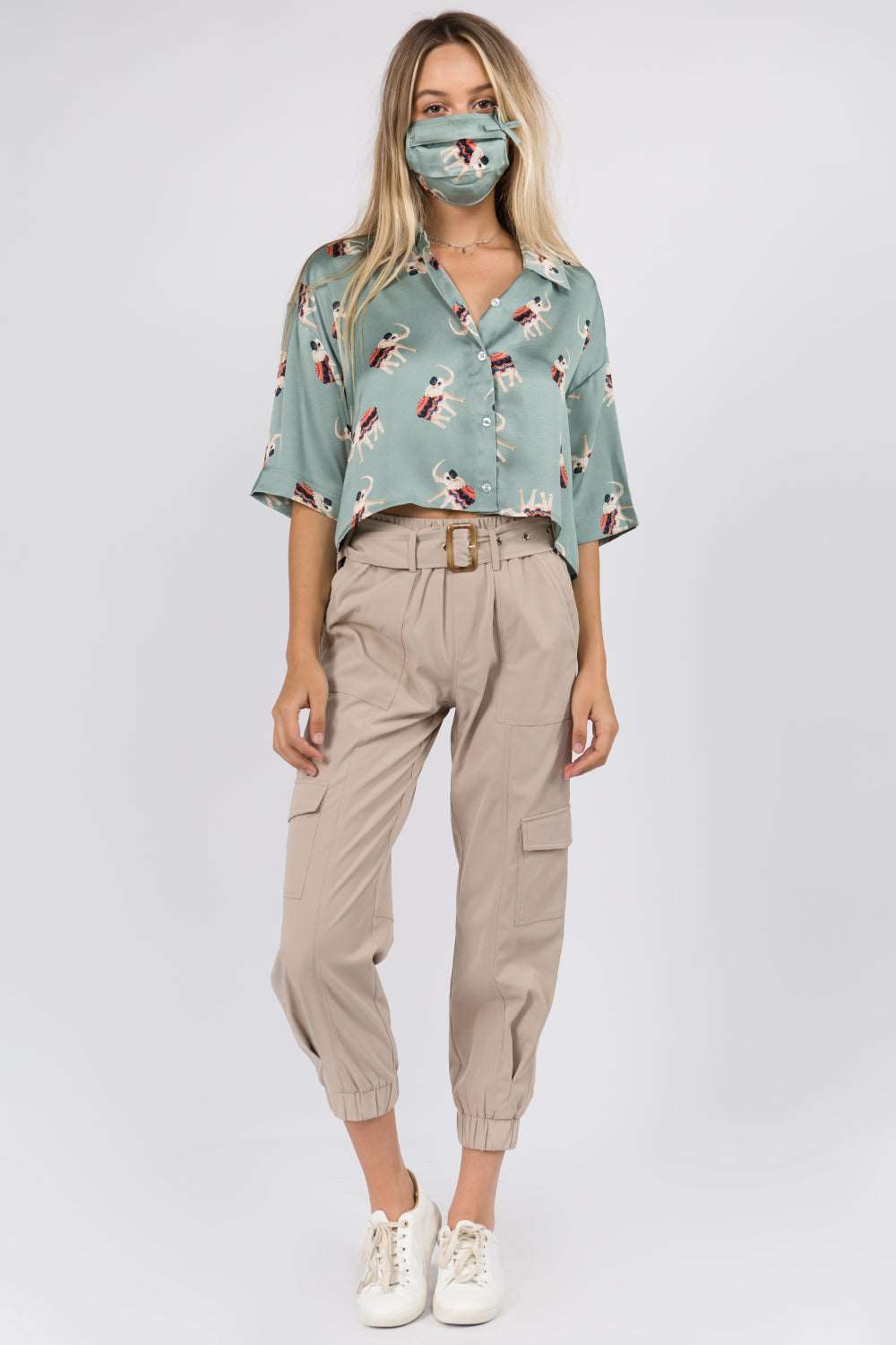 Elephant Printed Crop Satin Shirt - Whiteroom+Cactus