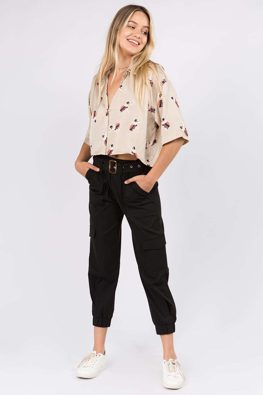 Elephant Printed Crop Satin Shirt - Whiteroom+Cactus