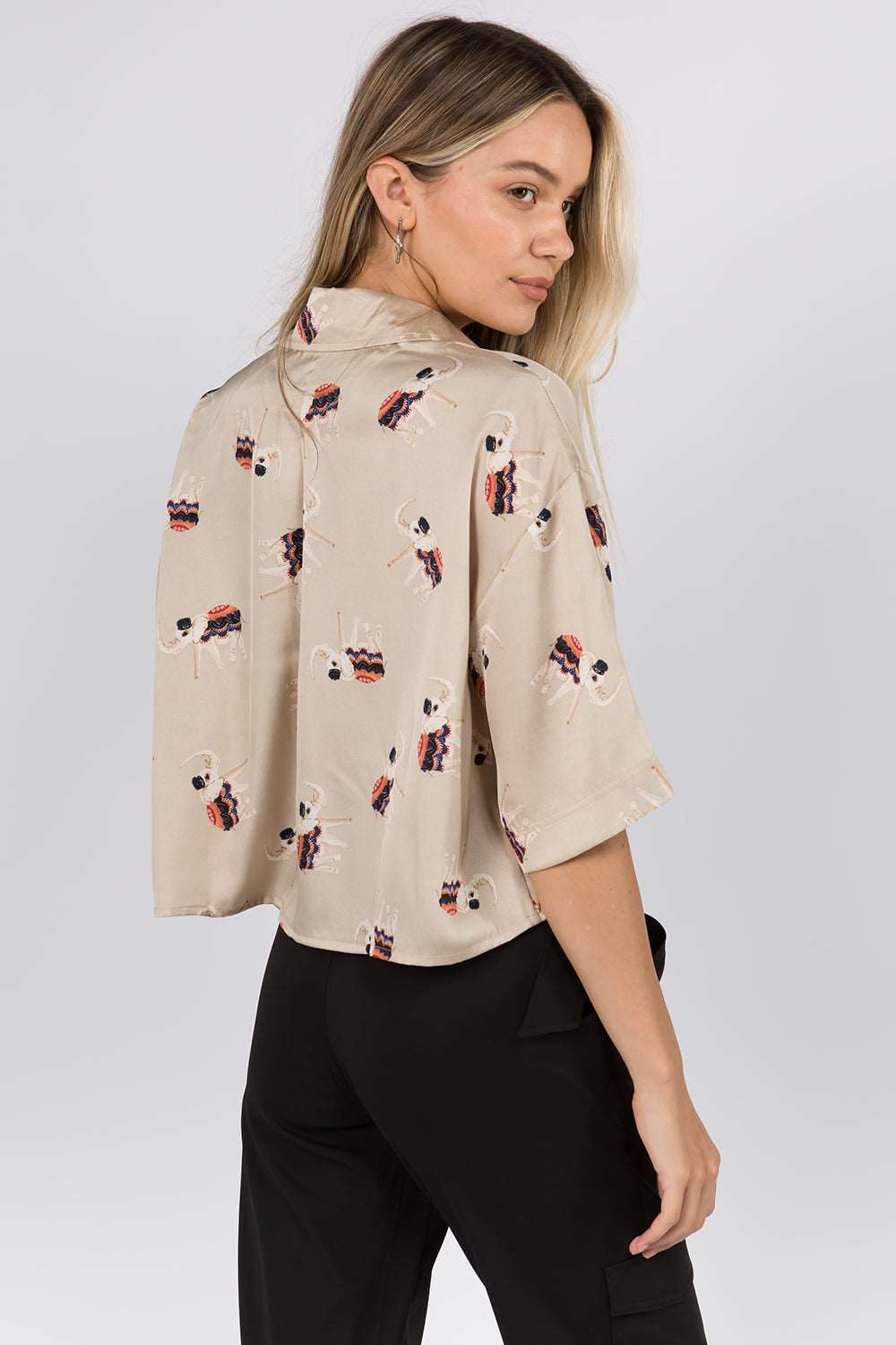 Elephant Printed Crop Satin Shirt - Whiteroom+Cactus