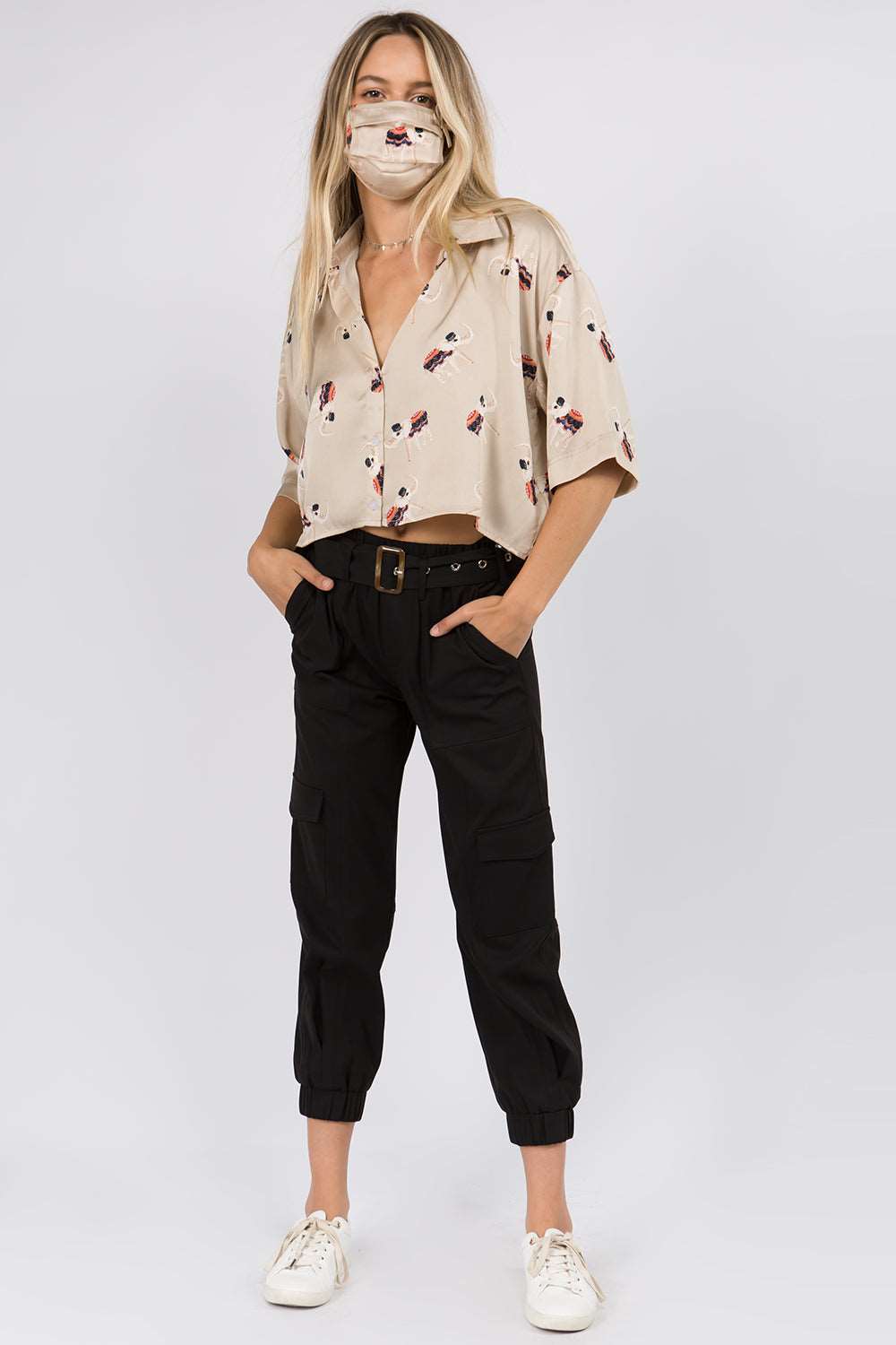 Elephant Printed Crop Satin Shirt - Whiteroom+Cactus
