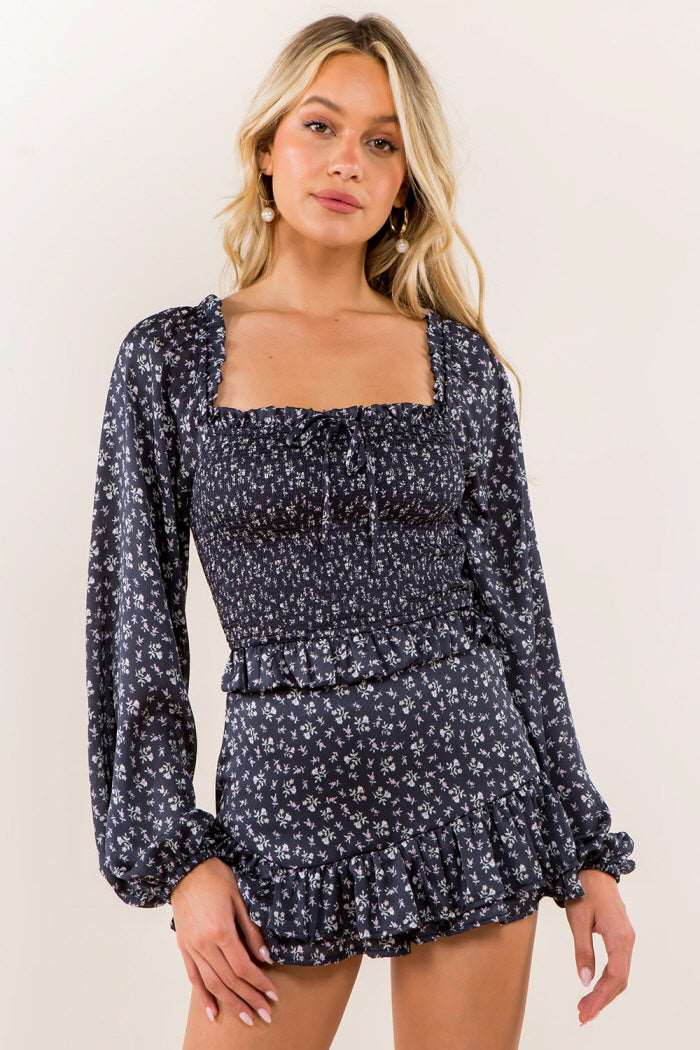 Floral Asymmetrical Ruffle Skort