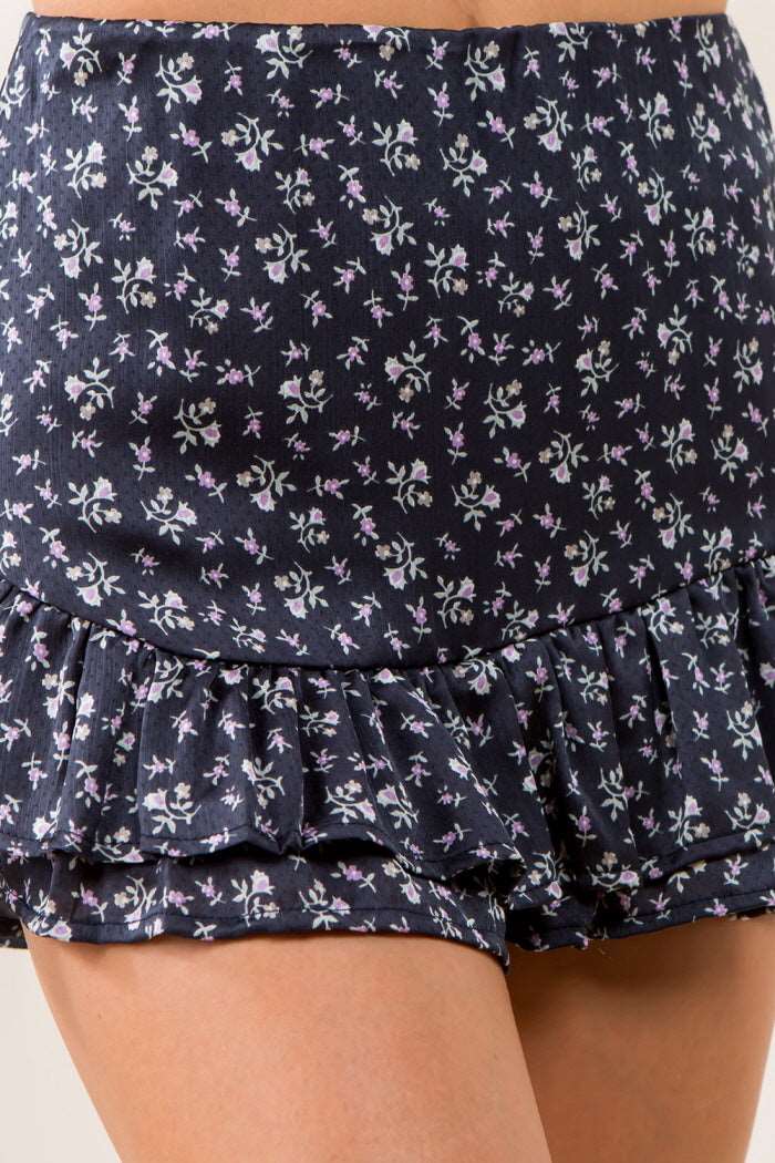 Floral Asymmetrical Ruffle Skort