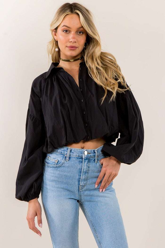 Balloon Sleeves Cropped Shirt