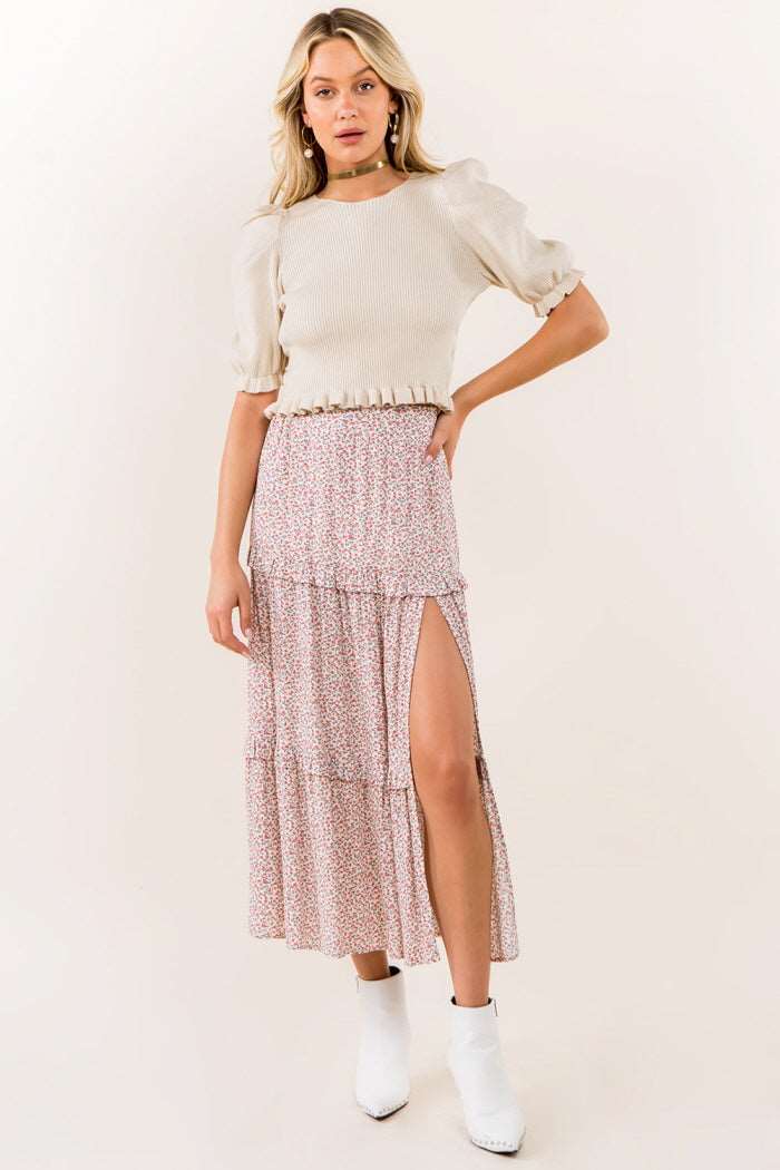 Ditsy Floral Ruffle Layered Maxi Skirt