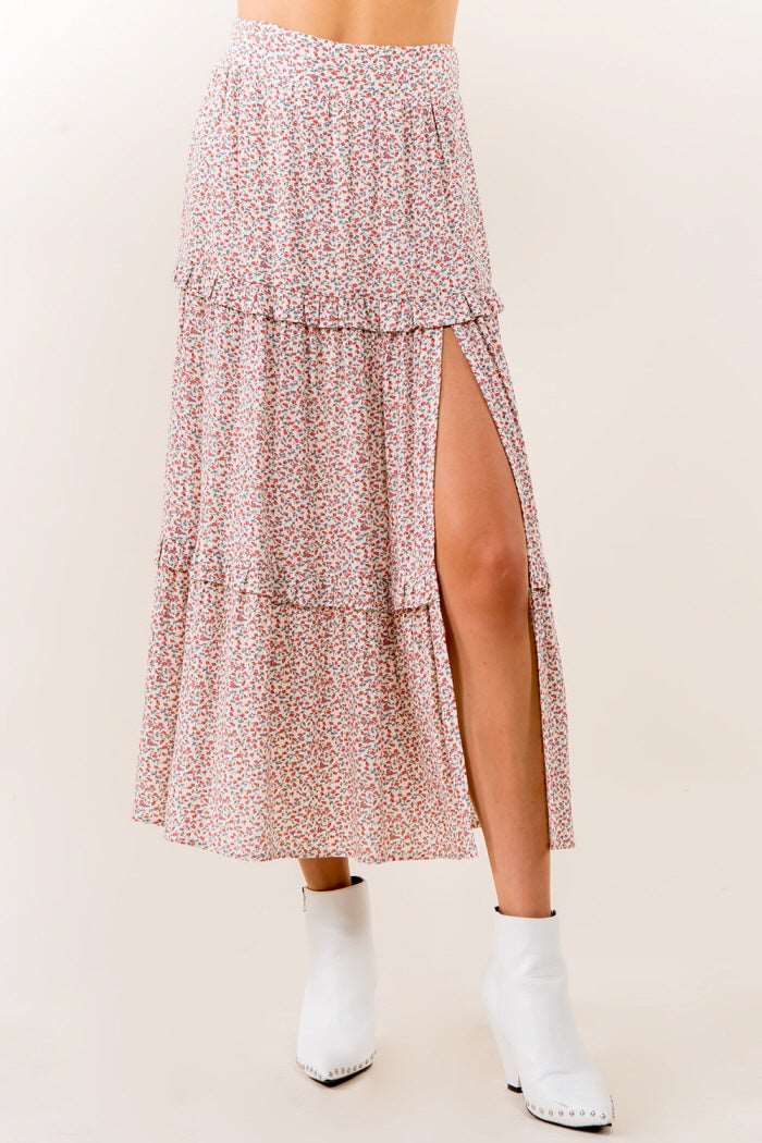 Ditsy Floral Ruffle Layered Maxi Skirt