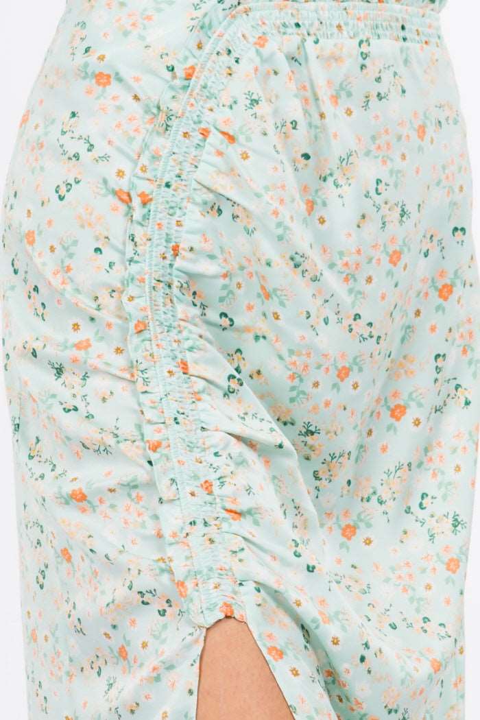 Ditsy Floral Satin Midi Skirt